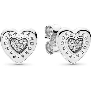 PANDORA Signature Heart Stud Earrings - Clear CZ -